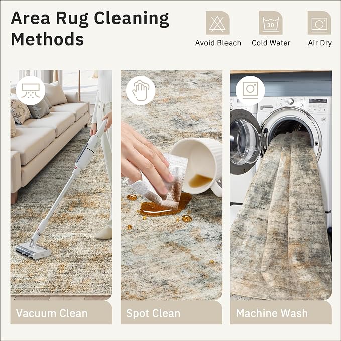 Soalmost Abstract Rug 5x7 Washable Area Rugs for Living Room, Orange/Brown | Vintage Non-Slip Indoor Accent for Bedroom Dining, Foldable Stain Resistant Floor Carpet Mat Under Table Home Office Decor
