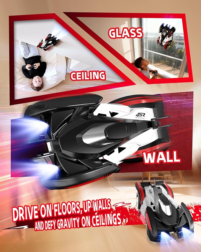Wheat Run Wall Climbing Remote Control Car, Dual Mode 360° Rotating RC Stunt Car with Headlight, USB-C Rechargeable Race Vehicle, Indoor Wall Toys for Boys Ages 3+, Gifts for Kids Birthday