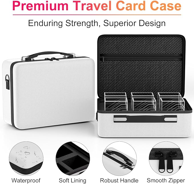 Proijeut Card Deck Box with Portable Case, 6 Pack Clear Commander Deck Box with 6 Dividers, Holds 600+ Double Sleeved Cards, Fit for MTG, YuGiOh, TCG (White)
