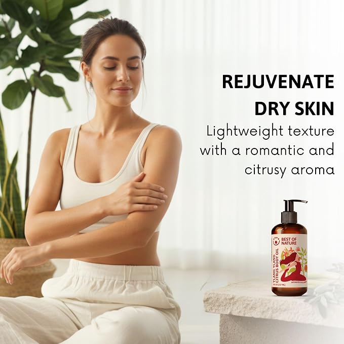 Best of Nature Ylang Ylang Citrus Body Oil Blend - Non-Greasy Aromatherapy Massage Oil for Body, Skin & Face, Crafted with Pure Essential Oils, (8 fl oz)