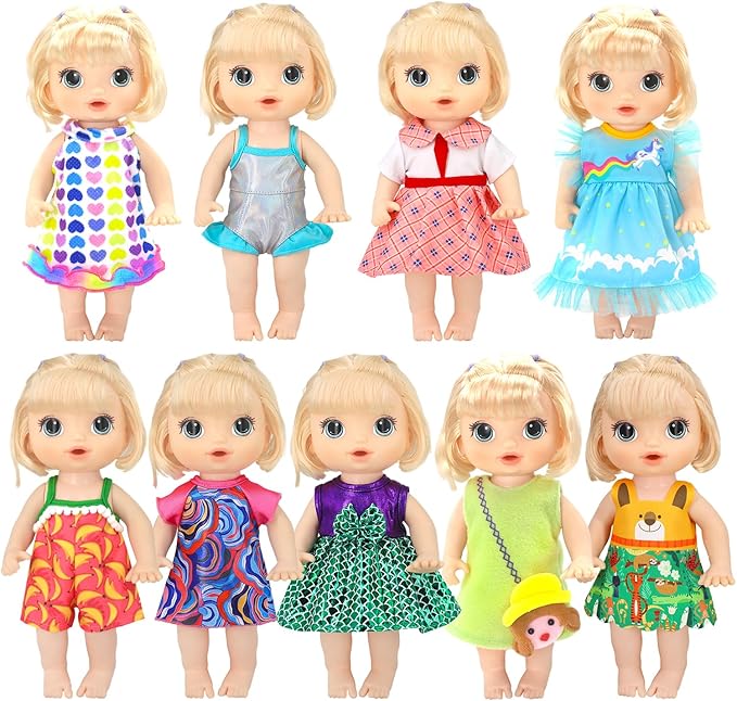 UNICORN ELEMENT 9 Sets Alive Baby Doll Clothes for 10-12 Inch Girl Dolls,12 Inch Baby Doll Clothing Dress Outfits Accessories Set,Best Gift for Kids(No Dolls)