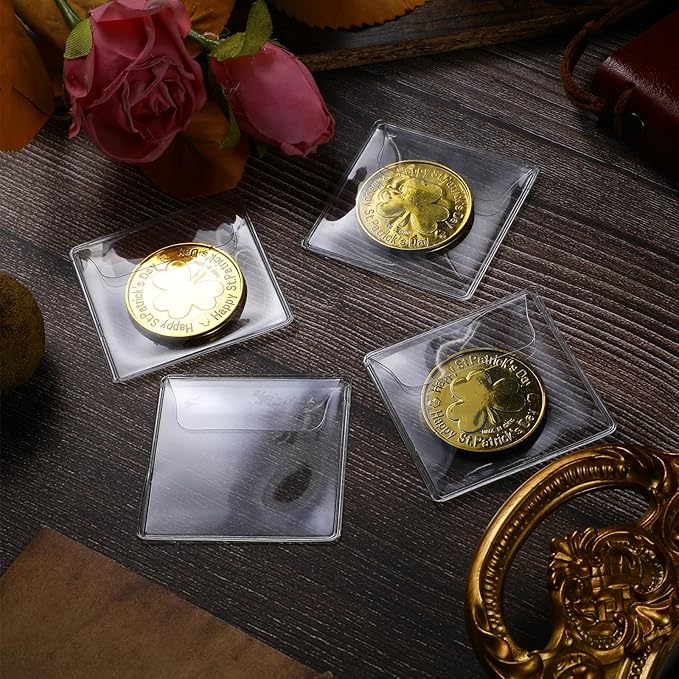 Mabor 25Pcs Coin Sleeves 2.1 x 2.1 Inches Clear Coin Protectors Single Pocket Small Pouches for Coin Storage Individual Plastic Coin Holders for Coin Currency Bills Collectors