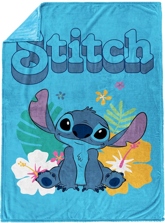 Jay Franco Kids Plush Throw Blanket – Soft & Cozy Fleece Throw for Bedroom & Couch Décor, Official Licensed Product, Blue - Stitch, 60x90 - Large Blanket