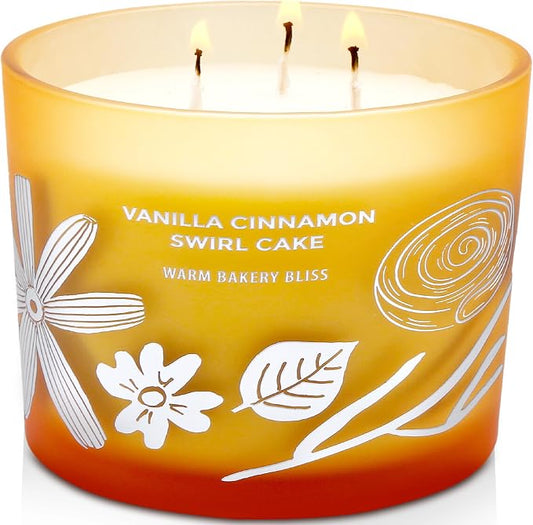 Vanilla Cinnamon Swirl Cake Candle | Large 3 Wick Scented Soy Candle for Home | 14.5oz Cinnamon Sugar Vanilla Bakery Candle | Warm Cake Batter Candles | Long Lasting Clean Burn | Gift for Women & Men