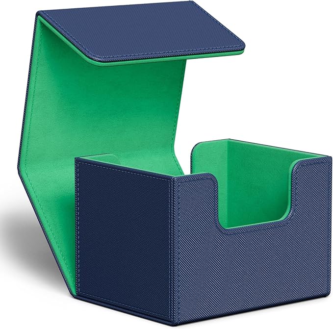 ZLCA Card Deck Box for Trading Cards, MTG Commander Deck Box Holds 120+ Single Sleeved Cards, Leather Magnetic Card Storage Box Fits for TCG CCG Magic Cards (Blue&Green)