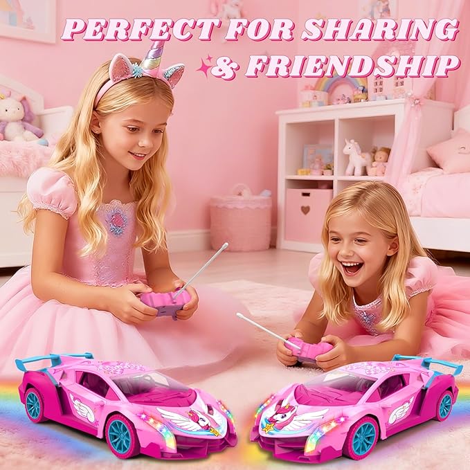 Unicorn RC Car for Girls, Rainbow Glow & Drift Wing Remote Control Car,2.4GHz RC Cars 1:18 Scale,Kids Toys Age 3 4 5 6 7 8 9 10 11 12,Girls Birthday Gifts,Christmas Basket Stuffers for Kids Age 3-12