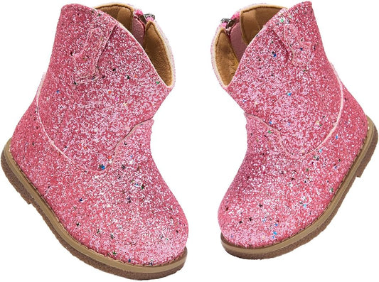 Newsonet Baby Cowboy Cowgirl Boots Infant Western Boots Toddler Boys Girls Round Toe Riding Mid Calf Boots All Seasons for 6 9 12 18 24 Months