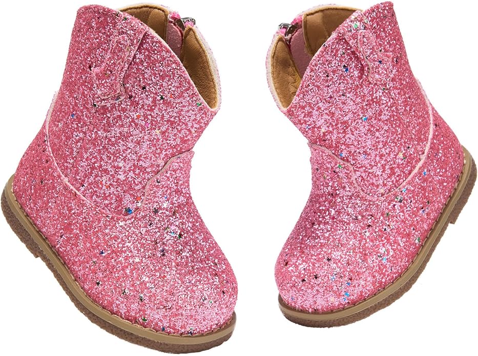 Newsonet Baby Cowboy Cowgirl Boots Infant Western Boots Toddler Boys Girls Round Toe Riding Mid Calf Boots All Seasons for 6 9 12 18 24 Months