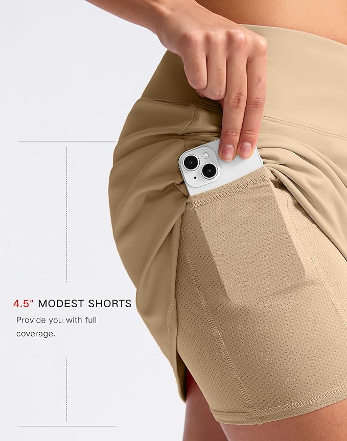16" Skorts with 2 Pockets | Side Slits, High Waisted, A Line, Casual, Pickleball, Athletic, Golf, Tennis Skirt, for Women