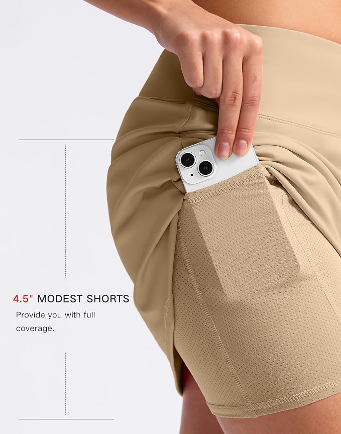 16" Skorts with 2 Pockets | Side Slits, High Waisted, A Line, Casual, Pickleball, Athletic, Golf, Tennis Skirt, for Women