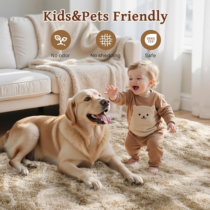 Area Rugs for Living Room 6x9 Feet, Soft Fluffy Shagg Plush Bedroom Rug Non-Slip,Large Carpet for Nursery Kids Dorm Home Decor Zebra Khaki