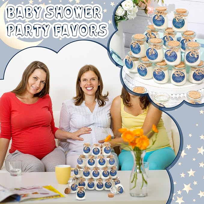 Threlaco 20 Pcs Moon Baby Shower Favors Party Candle Lavender Scented Glass Mason Jar Wax Candle Bulk for Guests Girl Boy Gender Reveal Party Return Gifts