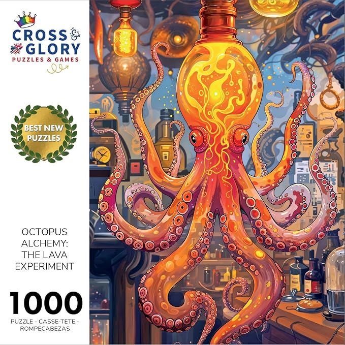 Cross & Glory 1000 Piece Jigsaw Puzzle for Adults | Octopus Alchemy: The Lava Experiment | Marine Ocean Artwork Puzzle | Challenging Brain Teaser | Satin Finish | 20x27 Inches