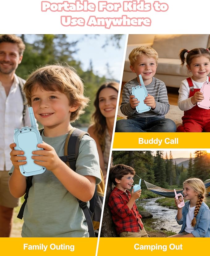 Video Walkie Talkies for Kids 2 Pack with Voice Changer, Rechargeable Two Way Radios, Fun Toys for Indoor Play, Camping, Hiking, Travel, Gift for Boys and Girls Ages 3-12