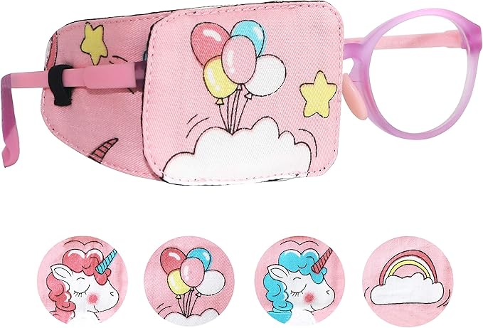 Astropic Cotton & Silk Eye Patch for Kids Glasses (Right Eye, Balloon)