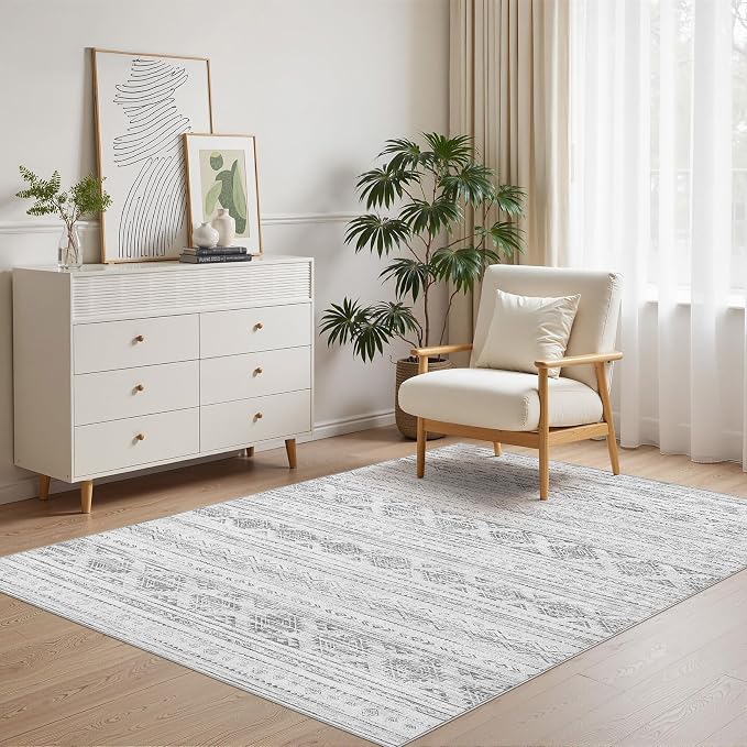 Nakagishi Boho 4x6 Area Rug Living Room Rugs Machine Washable Dark Gray | Soft, Pet & Kid Friendly, Carpet for Living Room/Bedroom/Office/Kitchen/Nursery, Daily Home Decor Stain Resistant Moroccan