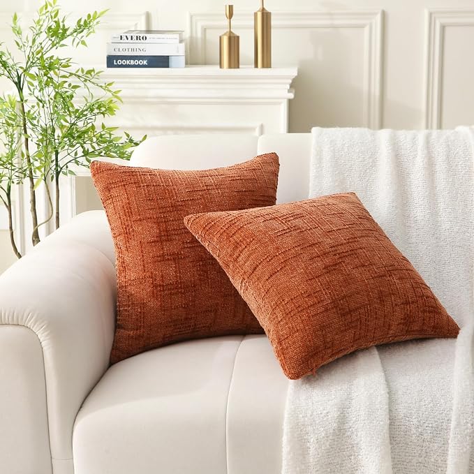 18" x 18" Decorative Throw Pillow with Inserts, Set of 2 Soft Modern Farmhouse Throw Pillows, Square Boho Pillow for Couch, Bed, Sofa Decor (Brick-red, 18" x 18"(Pack of 2))