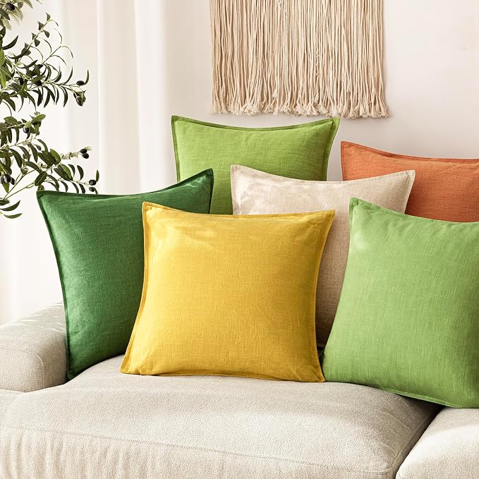 Foindtower Pack of 2, Decorative Linen Solid Throw Pillow Covers Soft Accent Euro Cushion Case Boho Farmhouse Pillowcase for Chair Couch Sofa Bedroom Living Room Home Decor 18 x 18 Inch Ginger Yellow