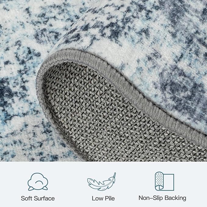 Lofus 5x7 Area Rug for Living Room, Abstract Washable Non-Slip Rugs, Blue | Soft Neutral Carpet for Bedroom, Dining Room, Home Office Nursery Indoor, Stain Resistant, Non-Slip, Low Pile Modern Rug