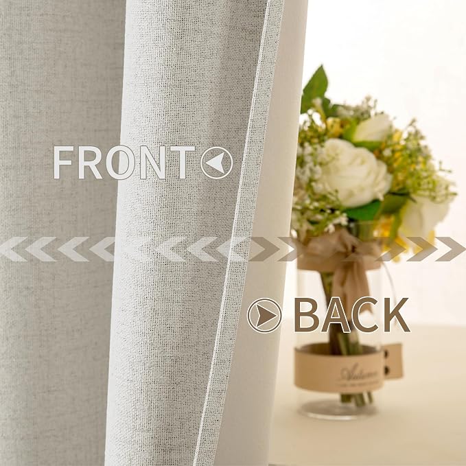 MIULEE Linen Texture Curtains for Bedroom Light Cream 100% Blackout Thermal Insulated Linen Curtains Grommet Room Darkening Drapes for Living Room 52x72 Inch (2 Panels)