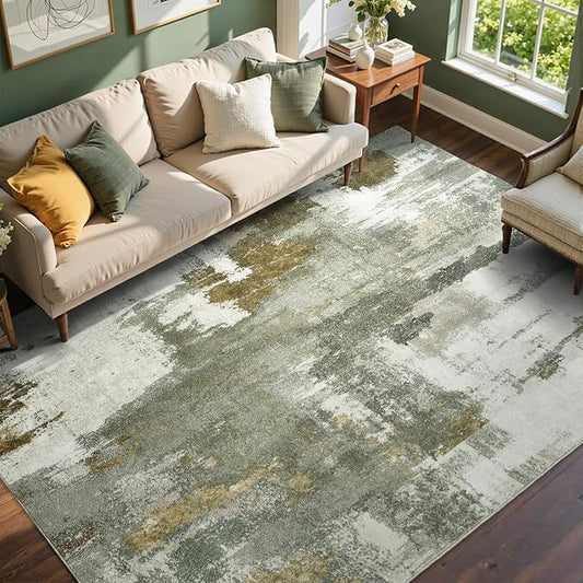5x7 Ft Area Rugs for Living Room, Soft Non-Slip Washable Rugs Modern Abstract Pattern Carpet for Bedroom Indoor Floor Nursery Home Decor (Green)
