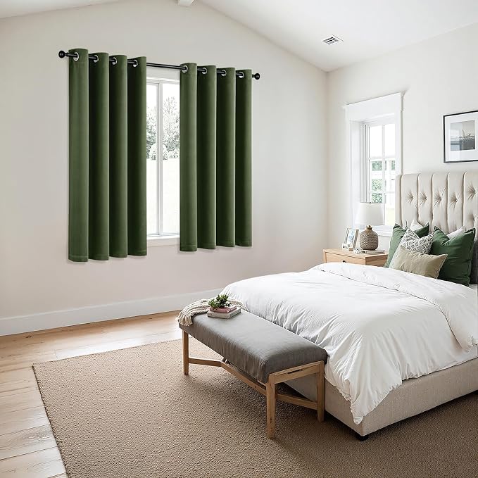 MIULEE Blackout Curtains for Bedroom 2 Panels 50 x 63 Inch Long Olive Green | Thermal Insulated, Living Room Darkening Grommet Drapes, Noise Reducing, Light Blocking Window Treatments