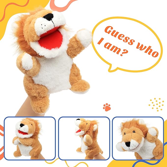 Cuteoy Plush Lion Hand Puppet Stuffed Animal Toy Open Movable Mouth Creative Role Play Storytelling Plushies Gifts for Kids Toddlers Birthday Christmas