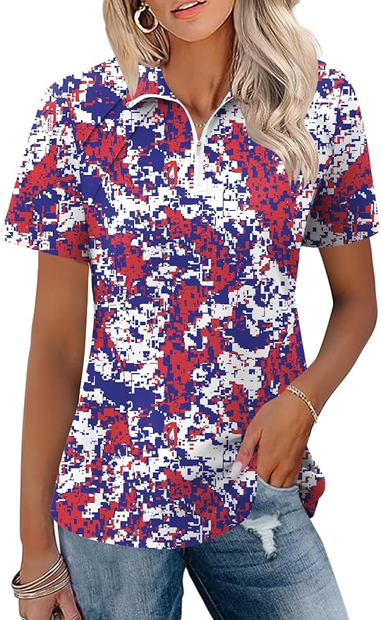 LOMON Womens Golf Polo Shirt Summer Short Sleeve Quarter Zip Outfit | Side-Pockets,Princess Seams,Cotton,Wrinkle Free,Moisture Wicking,Quick-Dry,Lightweight,Collared,for Tennis Workout