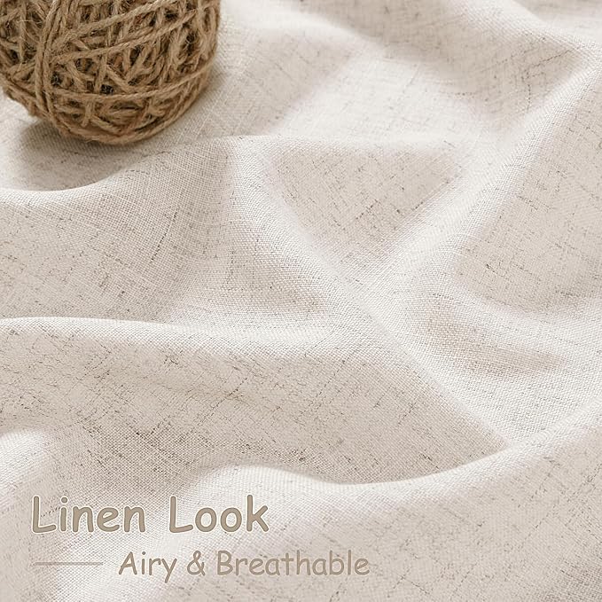 Nanspring Extra Long Linen Curtains 108 Inches Long 2 Panels Set for Living Room Privacy Farmhouse Semi Sheer Curtains Linen Textured Beige Curtain for Bedroom Large Window 70x108