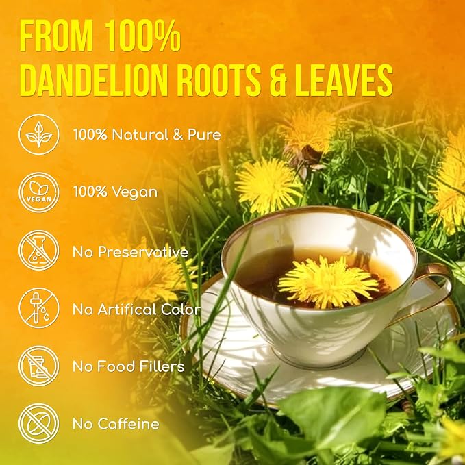 FreshDrinkUS, Premium 135 Dandelion Leaves and Roots Tea Bags, 100% Natural & Pure, Herbal Tea, Daily Infusion Botanical, No Sugar, No Caffeine, No Gluten, Vegan. Powerful Support.