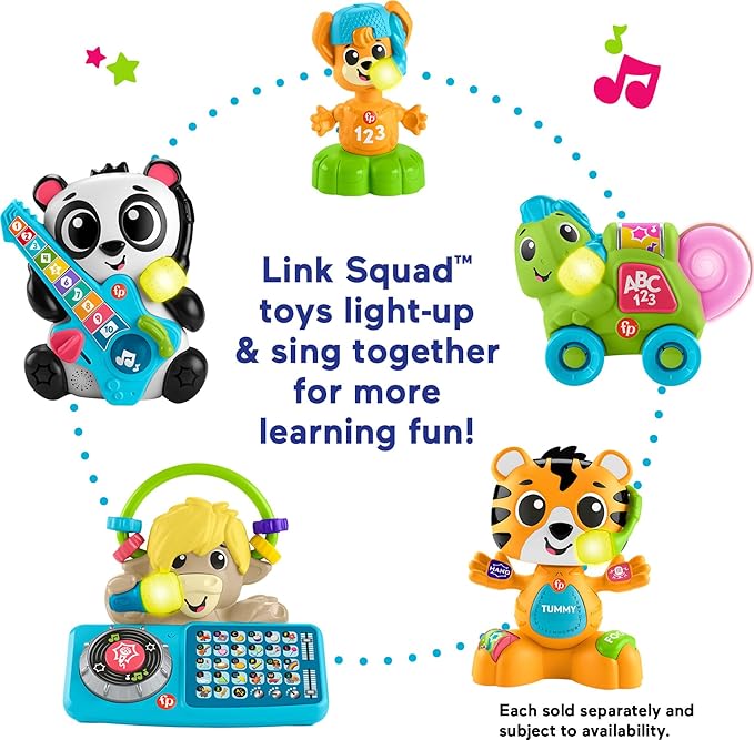 Fisher-Price Baby Learning Toy Link Squad Bop & Groove Tiger with Music & Lights for Ages 9+ Months, Compatible Only with Link Squad Items