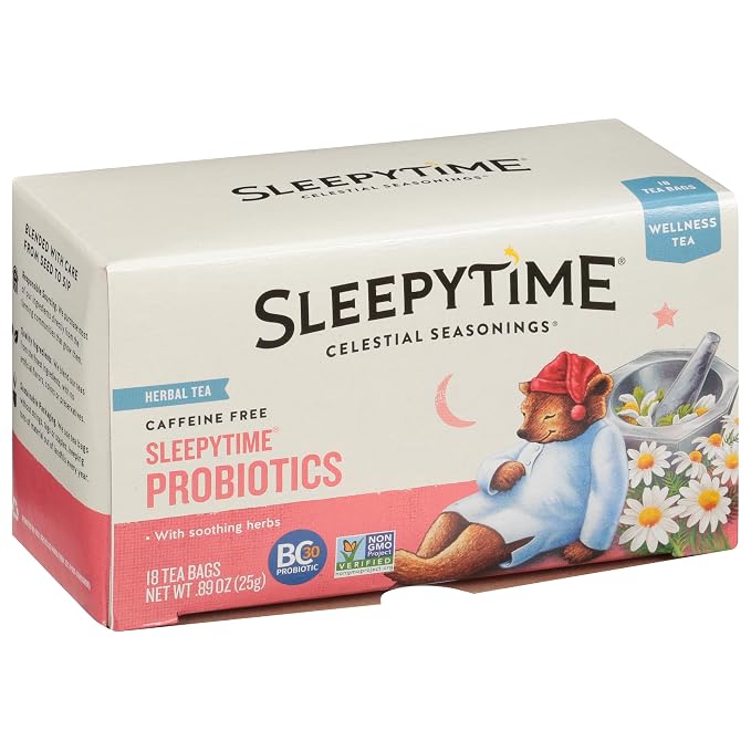Celestial Seasonings Sleepytime Wellness Tea Plus Probiotics, Caffeine Free, 18 Tea Bags Box (Pack of 2)