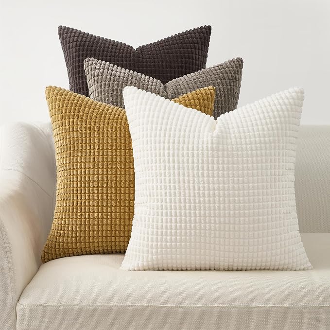Topfinel 4 Packs Brown Fall Decorative 20x20 Inch Autumn Throw Pillow Covers for Living Room Couch Bed,Rustic Modern Home Decor,Soft Corduroy Large Bulge Accent Square Cushion Case(Rust,Orange)