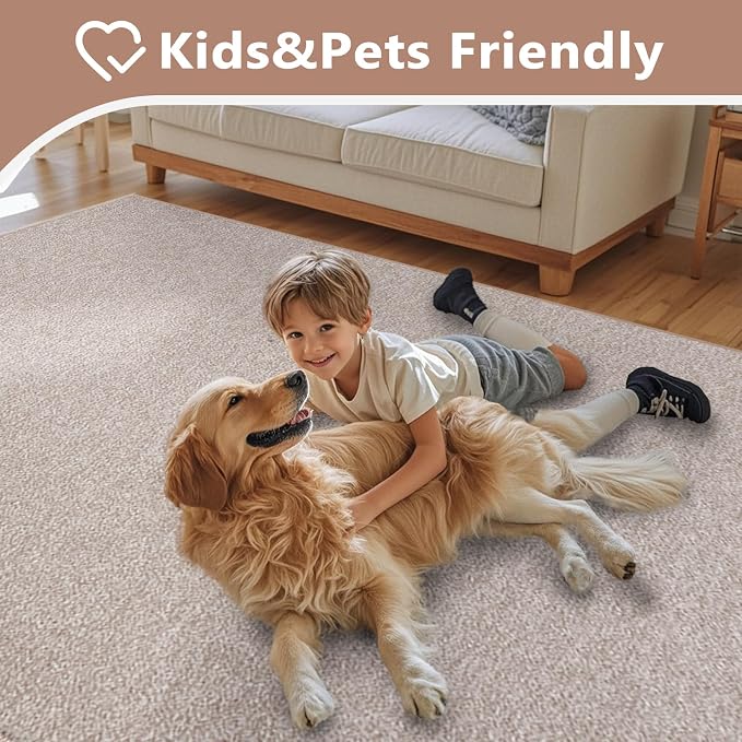 FinRèc 7x10 Washable Area Rugs for Bedroom Living Room, Low Pile Thin Rug Solid Color, Non-Slip Carpet Indoor for Home Decor (Oatmeal/White)