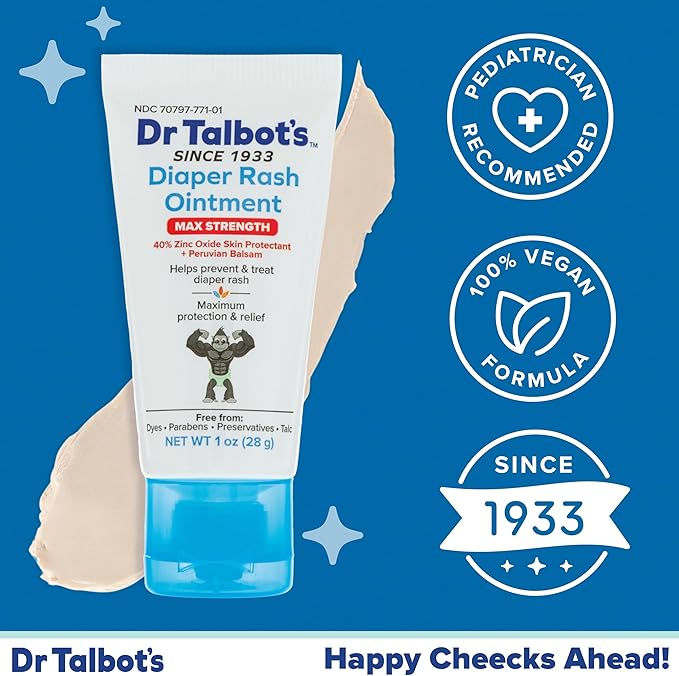 Dr. Talbot's Maximum Strength Diaper Rash Ointment - 1 oz - Zinc Oxide Skin Protectant with Peruvian Balsam - Treats and Prevents Rash