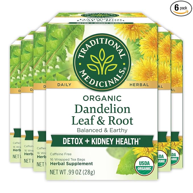 Traditional Medicinals Organic, Dandelion Leaf & Root - Dandelion Root Tea, Supports Normal Detox + Digestion - Kosher, Non-GMO, Caffeine-Free, Compostable - 96 Tea Bags (6 Packs of 16)