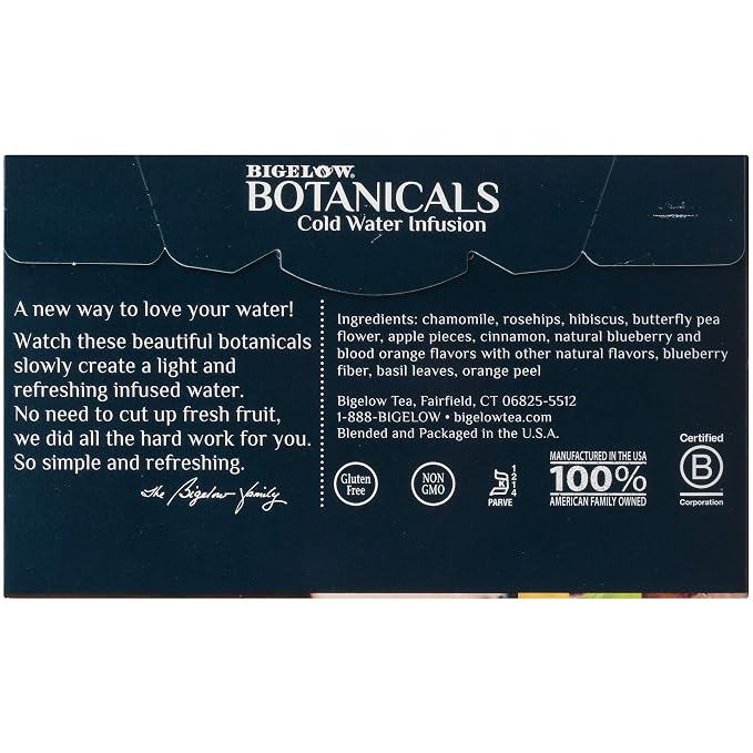 Bigelow Botanicals Cold Water Infusion Blueberry Citrus Basil Tea Bags 18 Count Box (Pack of 3), Herbal Infusion, Caffeine Free, 54 Tea Bags Total