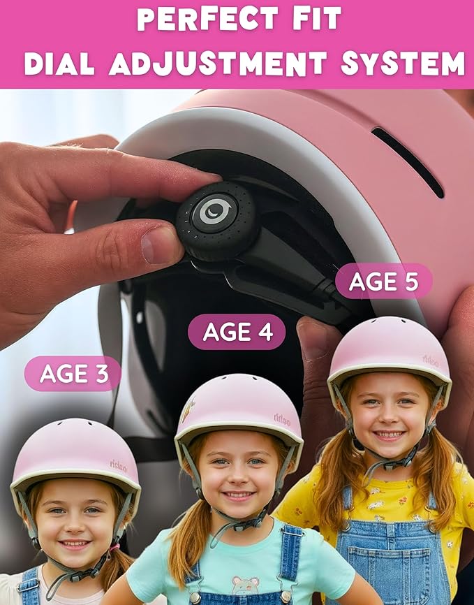 Rideo Kids Bike Helmet for Kids 3-5, Advanced Safety Boys and Girls Helmet, Adjustable & Multi-Sport, Patented Safety Buckle, Toddler to Youth