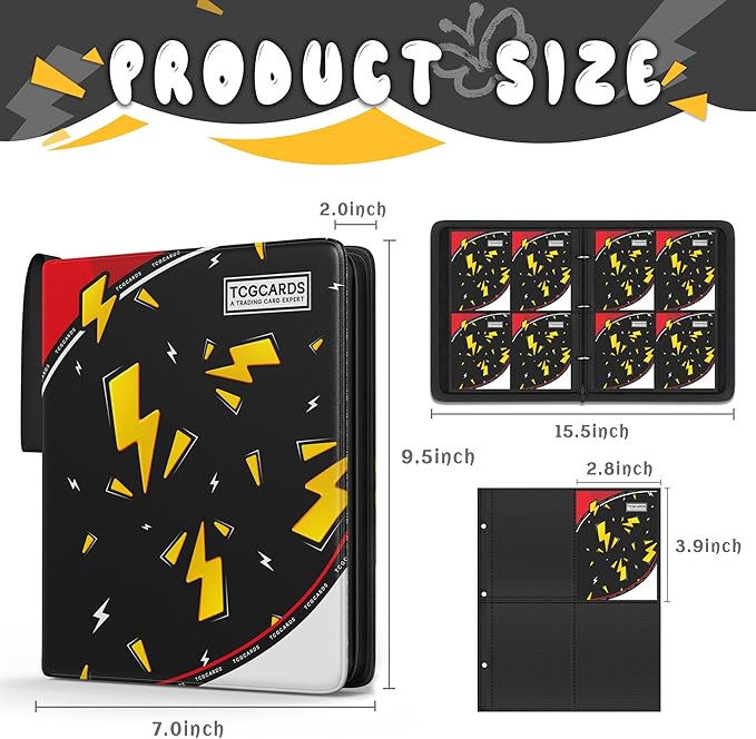 Trading Card Binder 4 Pocket,Card Binder 400 Pockets,Card Book Holder Cards with 50 Removable Sleeves,3-Ring Zip Design MTG/TCG/Sport Collectible Trading Card Albums Gifts for Boys and Girls (Black)