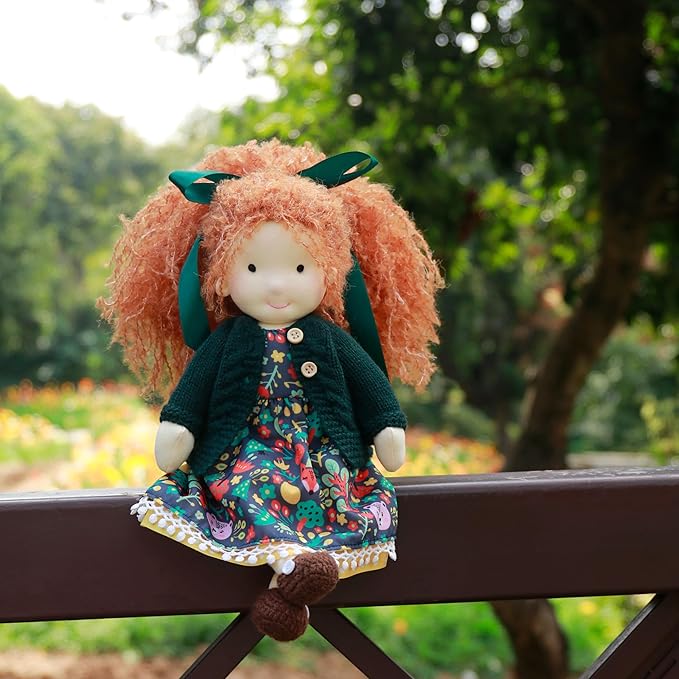 Handmade Waldorf Hanne 12" Soft Girl Rag Doll with Cute Stuffed Plush, Ideal First Doll for Babies & Toddlers