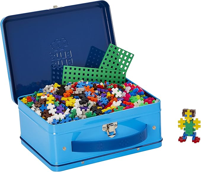 PLUS PLUS Building Set with Metal Suitcase, 3D Open Ended Stem Toy for Kids, 600 Mini Interlocking Pieces, 2 Green Baseplates