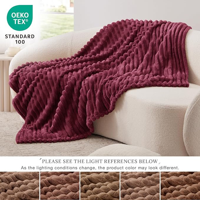 EXQ Home Gentle Soft Fleece Throw Blanket – Cozy Lightweight Blanket for Couch Bed – All-Season Warm Fuzzy Flannel Blanket for Women Mom Her – Gifts for Birthday(60"x80",Burgundy)