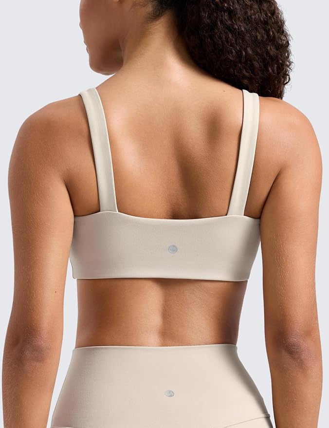 CRZ YOGA Butterlift Minimal Square Sports Bras for Women - Padded Supportive Wide Straps Yoga Workout Top