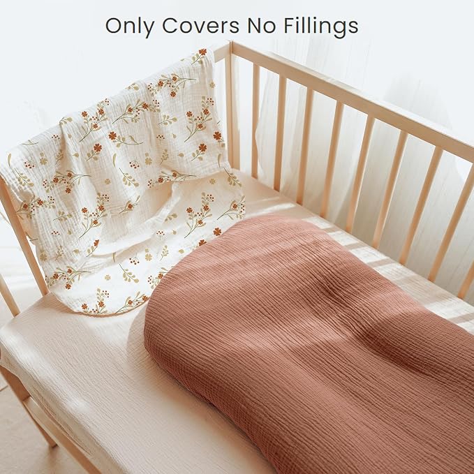 Konssy Muslin Baby Lounger Cover 2 Pack, 100% Cotton Newborn Lounger Cover, Soft and Breathable Baby Nest Slipcover for Boys Girls (Chestnut, Posy)