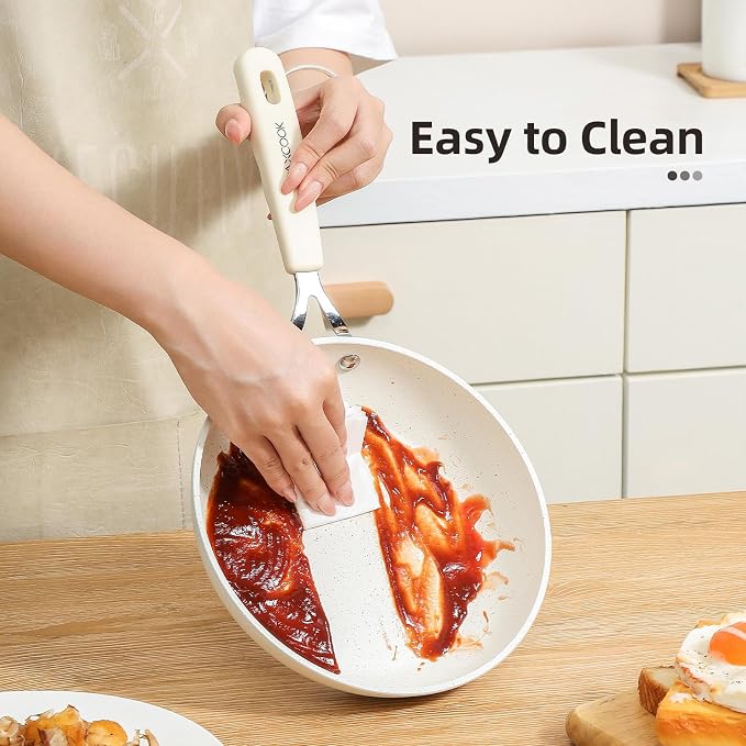 Mini Nonstick Egg Pan, 6.3 Inch Omelet Pan (16 cm, White) | Small Single Serve Egg Nonstick Skillet, Medical Stone Coating Cookware with Heat-Resistant Handle