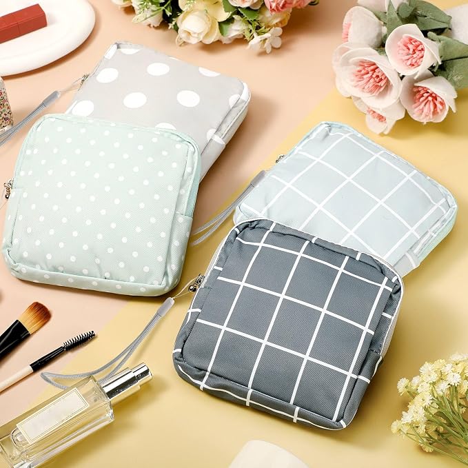 Paterr 12 Pcs Sanitary Napkin Storage Bag Set Portable Period Pouch with Lanyard for Menstrual Pad Bags Back to School First Period Gift for Teen Girls (Cute Style)