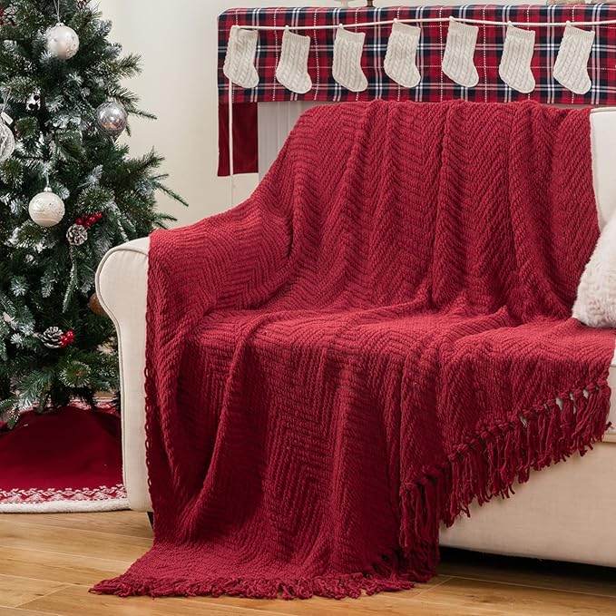 BATTILO HOME Red Throw Blanket for Couch, Knit Christmas Throw Blanket for Home Decor, Super Soft Cozy Warm Red Christmas Blanket for Winter, 50" x 60"