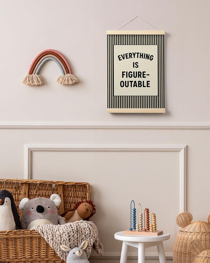 FGFK Everything Is Figureoutable Positive Affirmations Wall Art Poster Hanger Frame, Retro Black Inspirational Canvas Prints Framed Wall Decor for Office Classroom Home Bedroom, 12x16 Inch