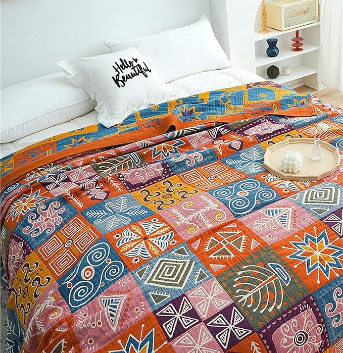 MSGKV Boho Throw Blanket 60"x80" 100% Cotton Checkered Throw for Couch | 100% Cotton Throw, Checkered Pattern, Reversible Woven, Lightweight Comfort, Farmhouse Decor, All Seasons, Machine Washable