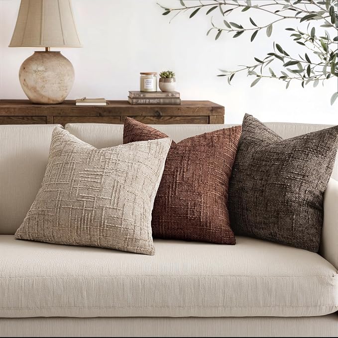 MIULEE Chenille Textured Throw Pillow Covers Terracotta 18x18 Set of 2 | Slubby Decorative Pillows, Boho Farmhouse Rustic Home Decor, Modern Neutral Cushion Covers for Couch Sofa Bed Living Room